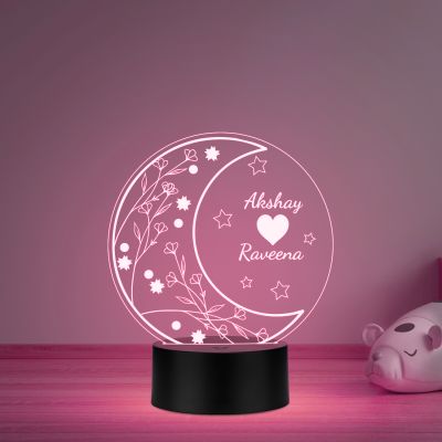 Personalized Couple Name Led Night Lamp with Automatic Color Changing Light Moon Theme Design Anniversary & Birthday Gifts for Couples